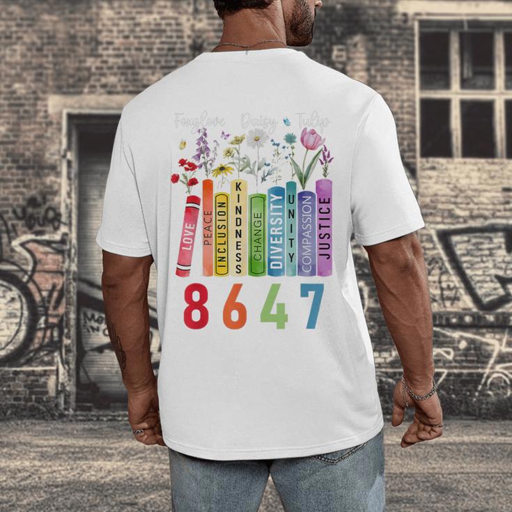 Subtle Floral Foxglove Daisy Tulip Book Lover Men's Back Print T-Shirt