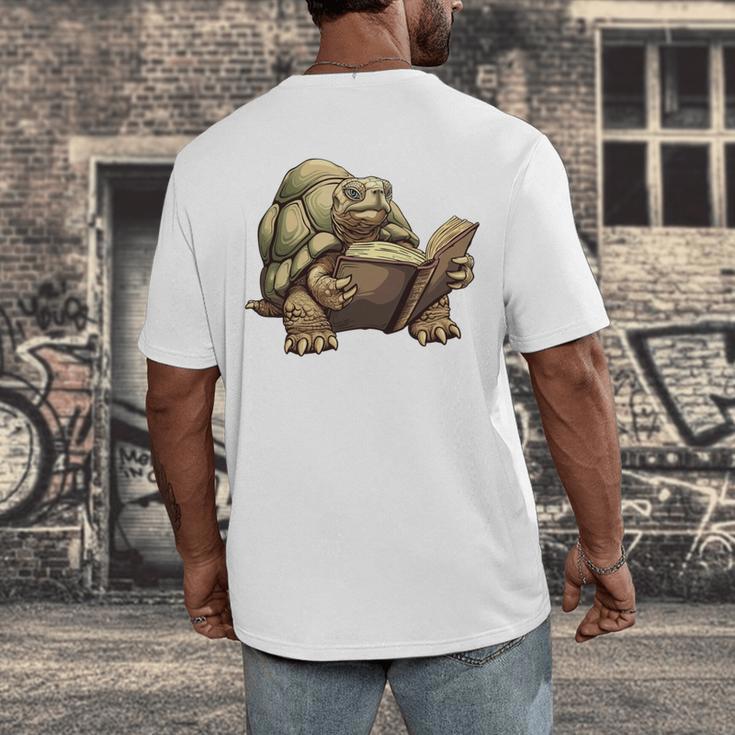 Sulcata Tortoise Reading A Book Men's Back Print T-Shirt