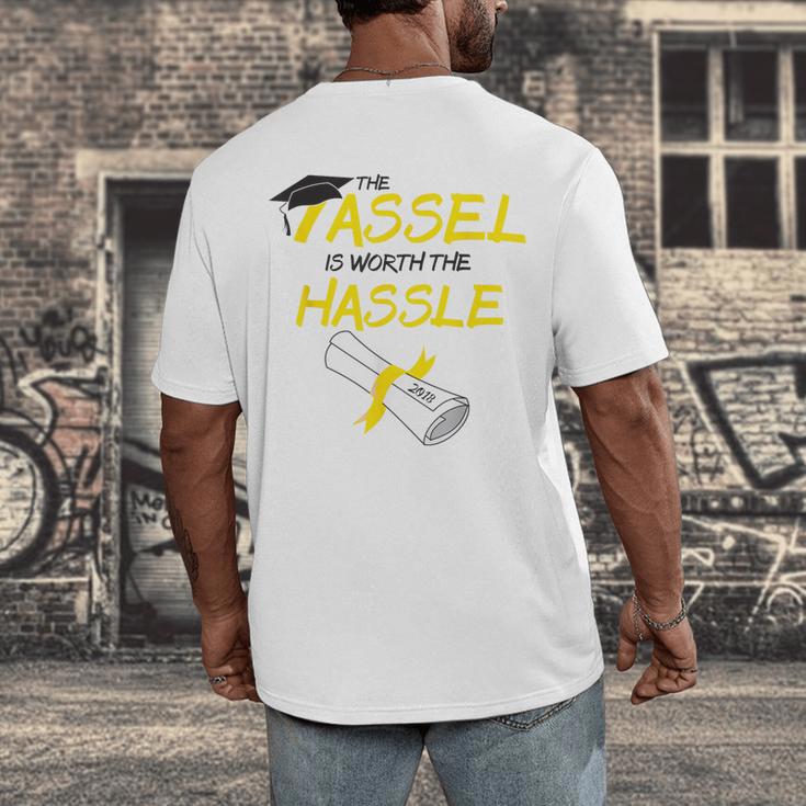 Tassel Worth The Hassle 2018 Graduation Quote Ylw Men's Back Print T-Shirt