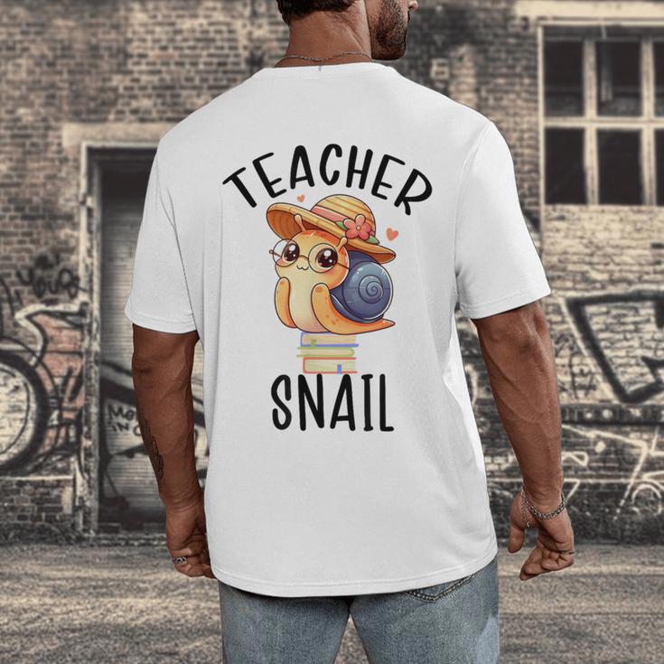 Teacher Snail With Glasses On Books Cute Pre-K Kindergarten Men's Back Print T-Shirt Teacher Snail With Glasses On Books Cute Pre-K Kindergarten Men's Back Print T-Shirt