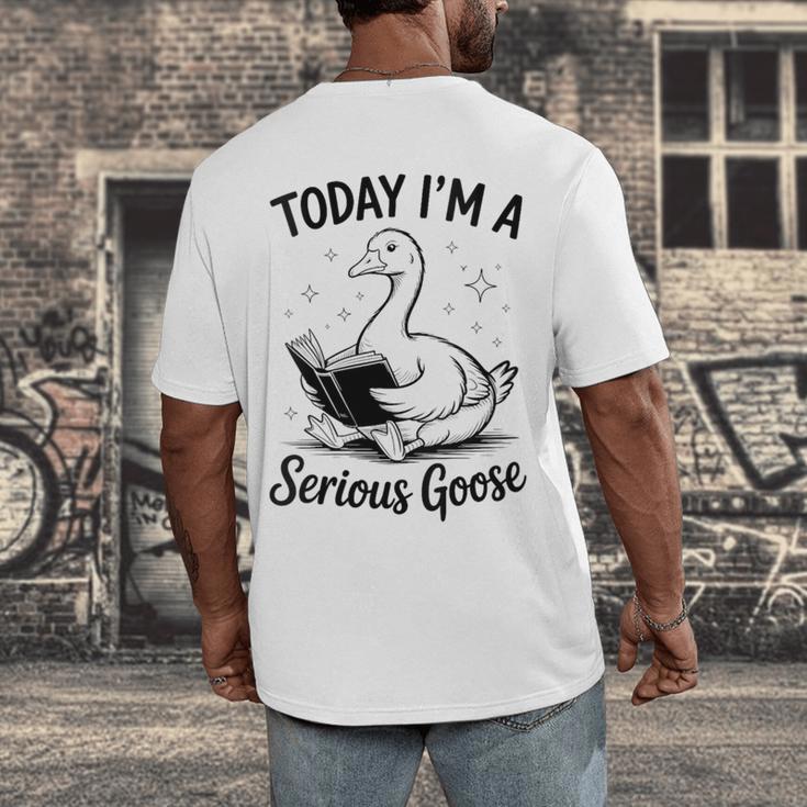 Today I'm A Serious Goose Animal Reading Book Lovers Men's Back Print T-Shirt
