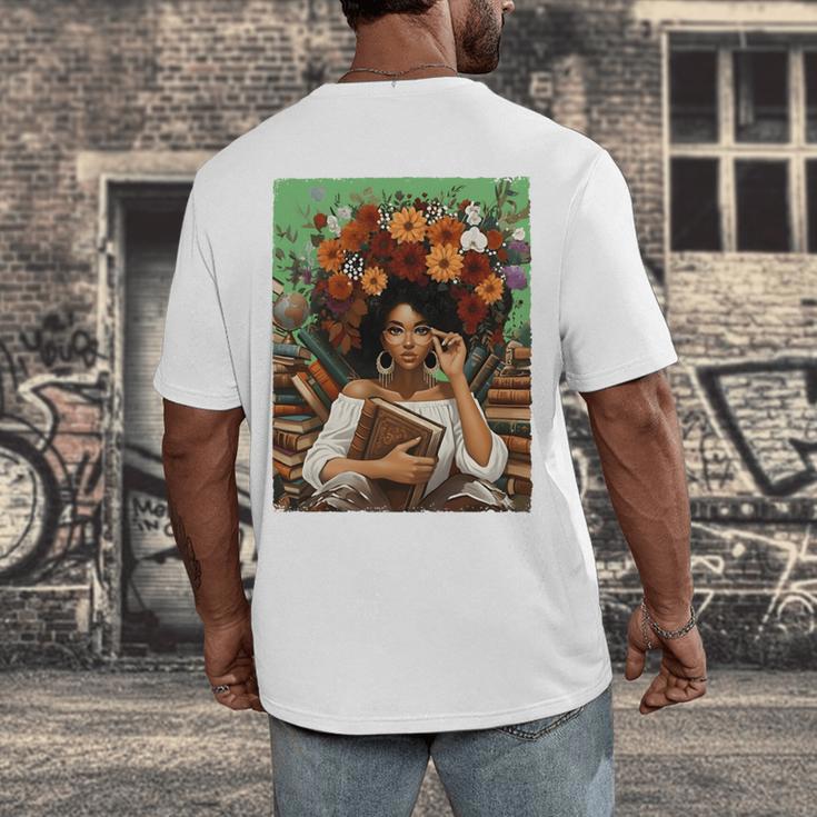History Month Black Afro Girl Women Book Lovers Floral Men's Back Print T-Shirt