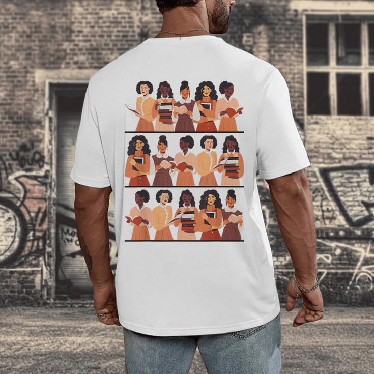 History Month Educated Black Women Girls Reading Books Men's Back Print T-Shirt