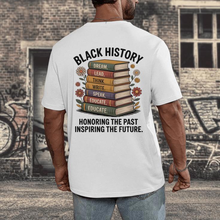 History Month Teacher Reading Book Lover Floral Stack Premium Tri-Blend Men's Back Print T-Shirt