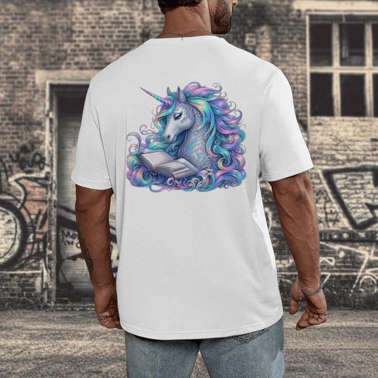 Unicorn Reading For Book Lovers Readers Men's Back Print T-Shirt Unicorn Reading For Book Lovers Readers Men's Back Print T-Shirt
