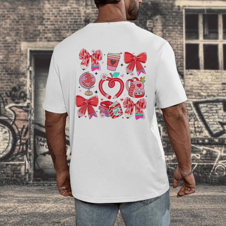 Valentine Teacher Coquette Bow Pencil Heart Book Girl Women Men's Back Print T-Shirt
