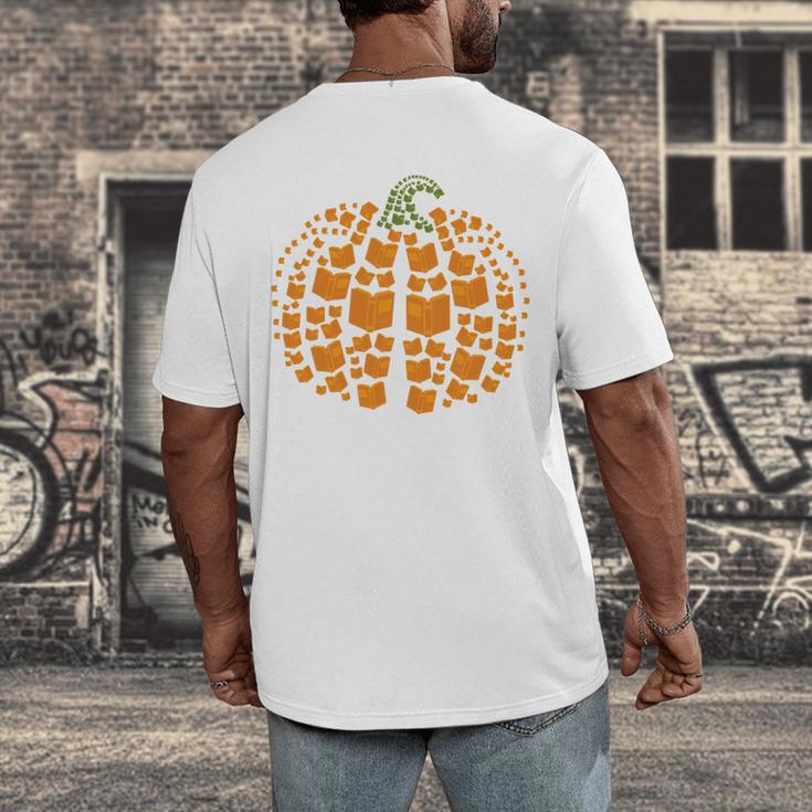 Vintage Book Pumpkin Autumn Fall Librarians Bookworm Teacher Men's Back Print T-Shirt