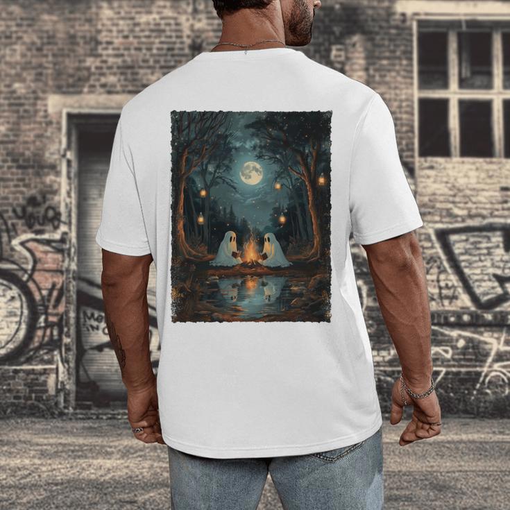 Vintage Ghost Book Reading Camping Gothic Halloween Teachers Men's Back Print T-Shirt