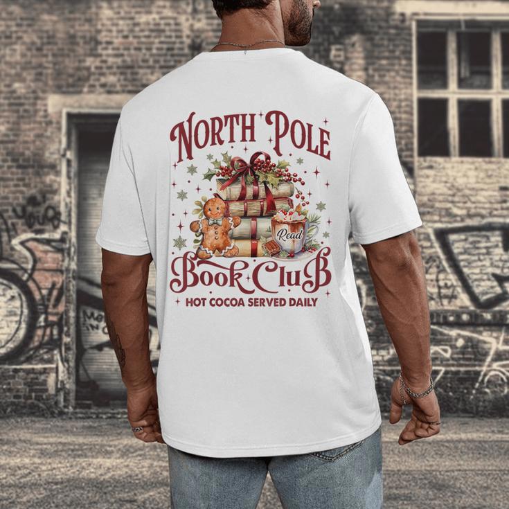 Vintage Retro North Pole Book Club Hot Cocoa Men's Back Print T-Shirt