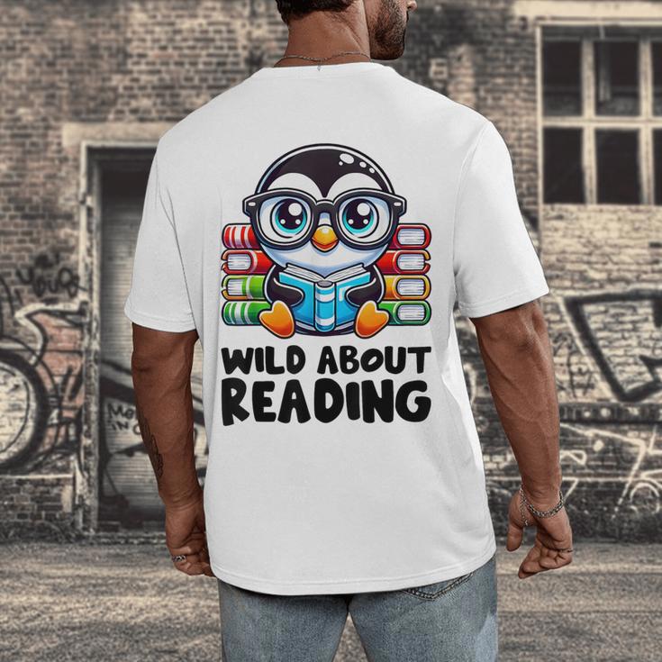 Wild About Reading Book Lover Penguin Men's Back Print T-Shirt