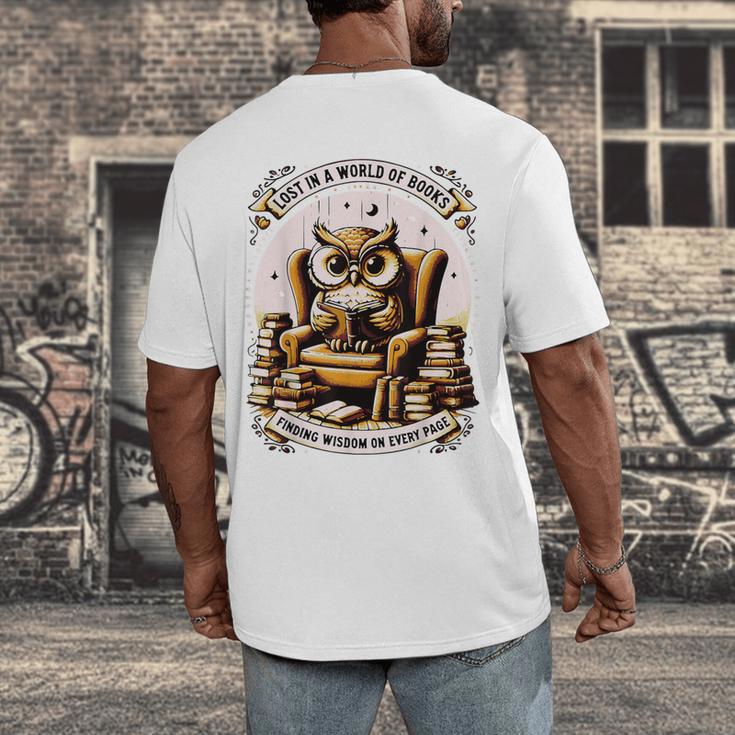 Wise Owl Reading Books Men's Back Print T-Shirt