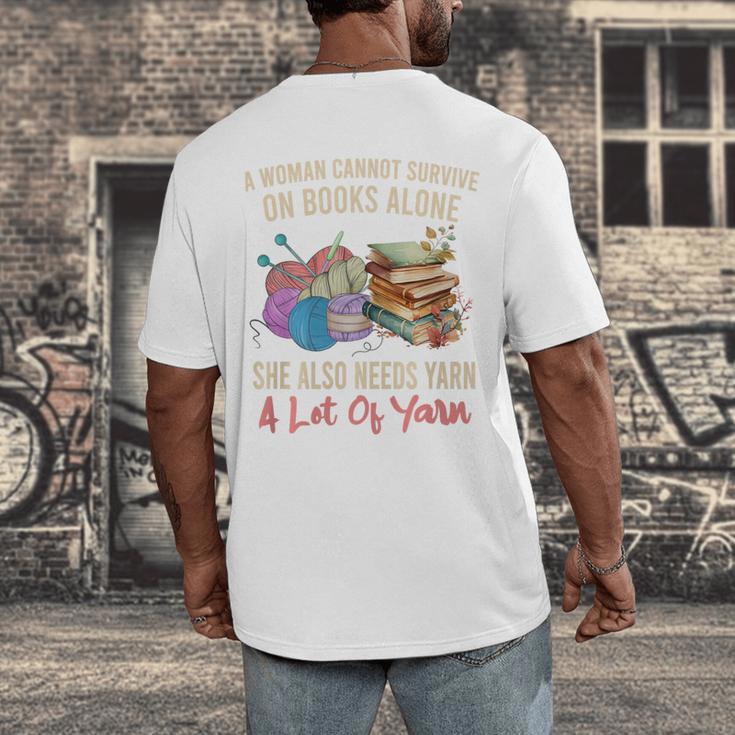 A Woman Cannot Survive On Books Alone She Needs Yarn Crochet Premium Tri-Blend Men's Back Print T-Shirt A Woman Cannot Survive On Books Alone She Needs Yarn Crochet Premium Tri-Blend Men's Back Print T-Shirt