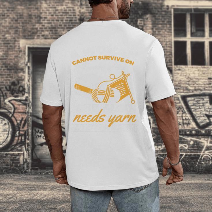 Woman Survives On Books Yarn Knitting Crochet Premium Tri-Blend Men's Back Print T-Shirt