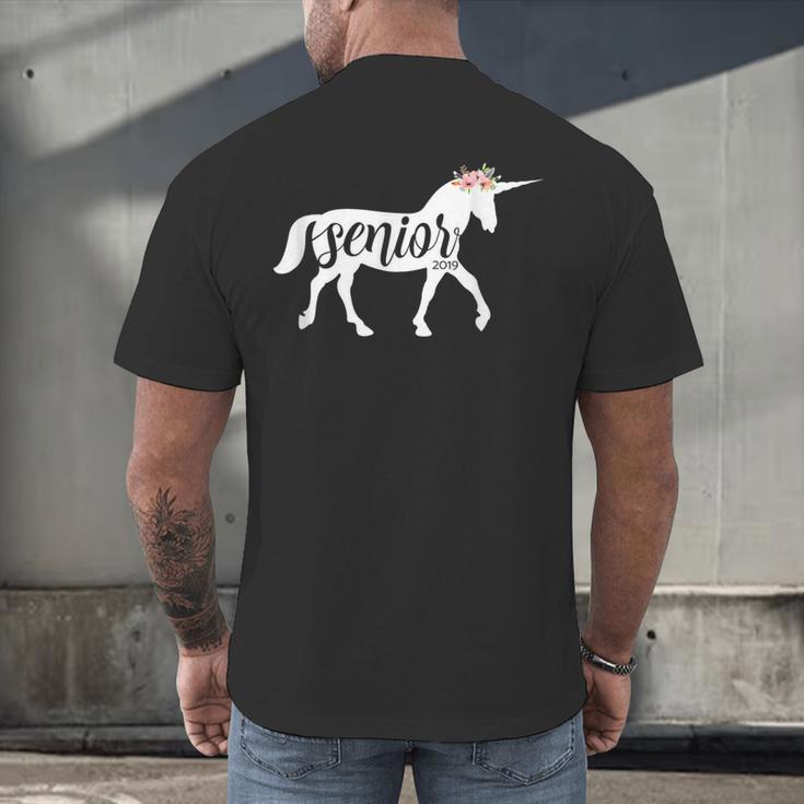 2019 Senior Unicorn Shirt Graduation High School College Men's Back Print T-Shirt