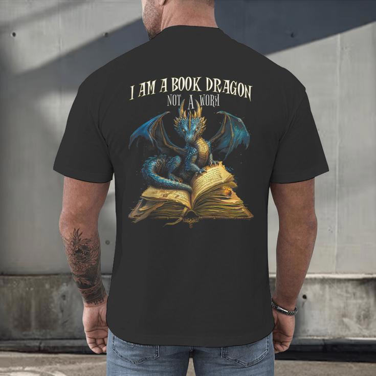 3 Bookish Quote I Am a Book Dragon Not a Worm Reading Book Men's Back Print T-Shirt