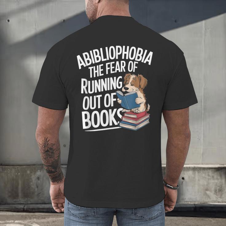 Abibliophobia Dog Book Lover Library Men's Back Print T-Shirt