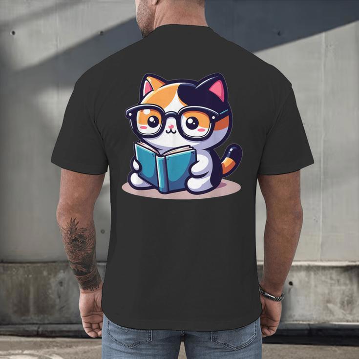 Adorable Book Lover Calico Cat With Reading Glasses Cute For Men Women Kids Men's Back Print T-Shirt Adorable Book Lover Calico Cat With Reading Glasses Cute For Men Women Kids Men's Back Print T-Shirt