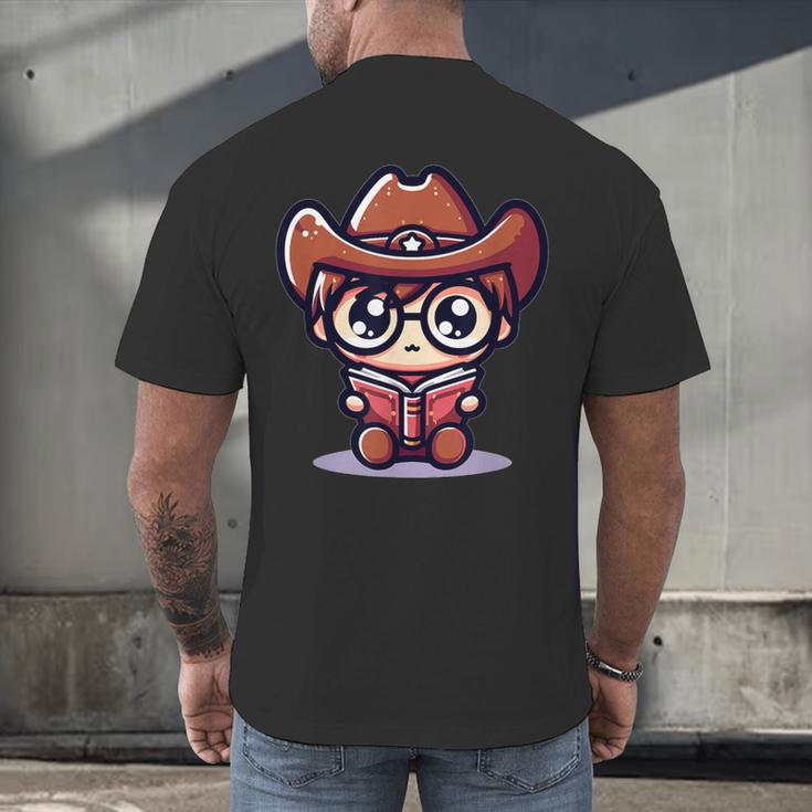 Adorable Book Lover Cowboy With Reading Glasses Cute Men's Back Print T-Shirt