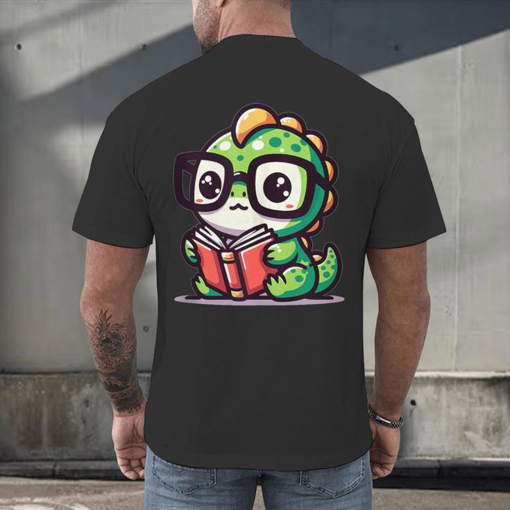 Adorable Book Lover Iguana With Reading Glasses Cute Men's Back Print T-Shirt