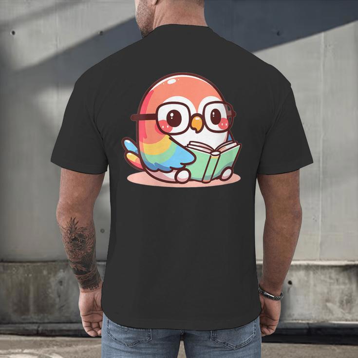 Adorable Book Lover Parrot With Reading Glasses Cute Men's Back Print T-Shirt