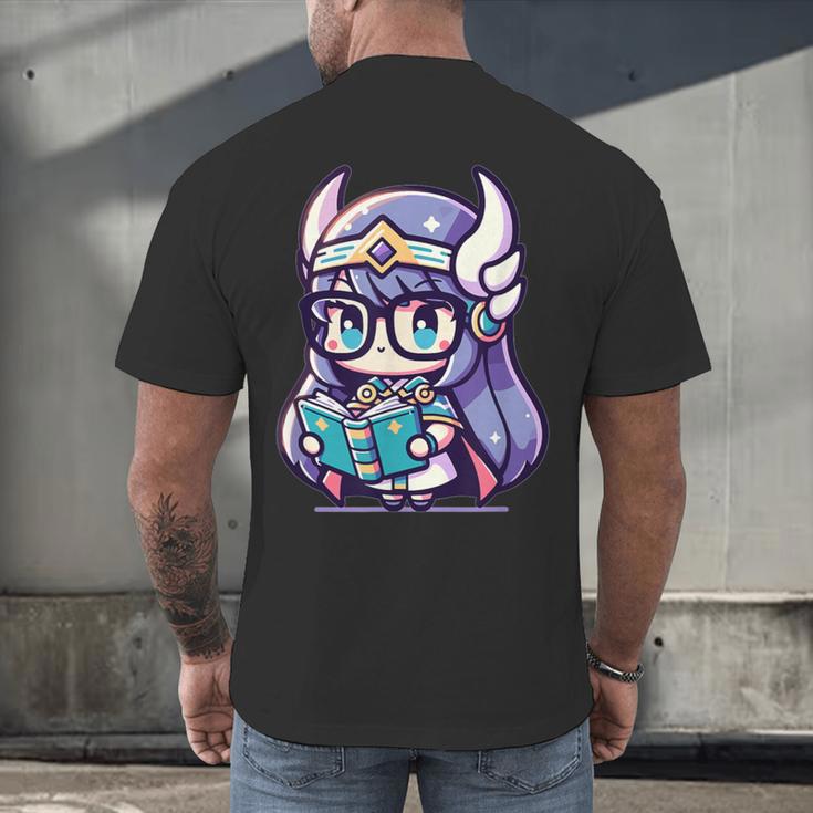 Adorable Book Lover Valkyrie With Reading Glasses Cute Men's Back Print T-Shirt Adorable Book Lover Valkyrie With Reading Glasses Cute Men's Back Print T-Shirt