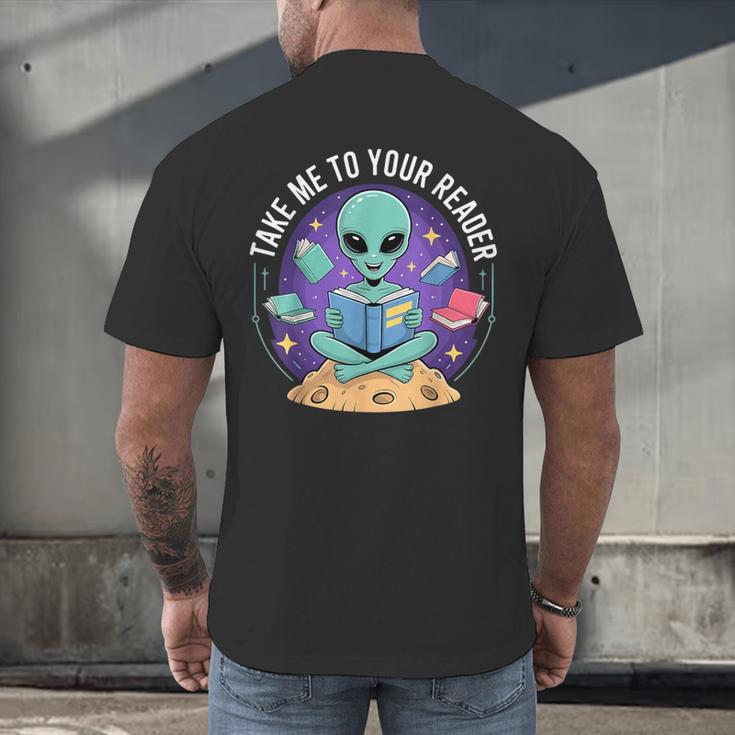 Alien Reader Reading Teacher Librarian Book Lover Men's Back Print T-Shirt Alien Reader Reading Teacher Librarian Book Lover Men's Back Print T-Shirt