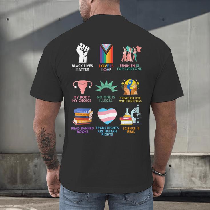 Ally Anti Trump Liberal BLM Love Is Love Banned Books Icons Men's Back Print T-Shirt