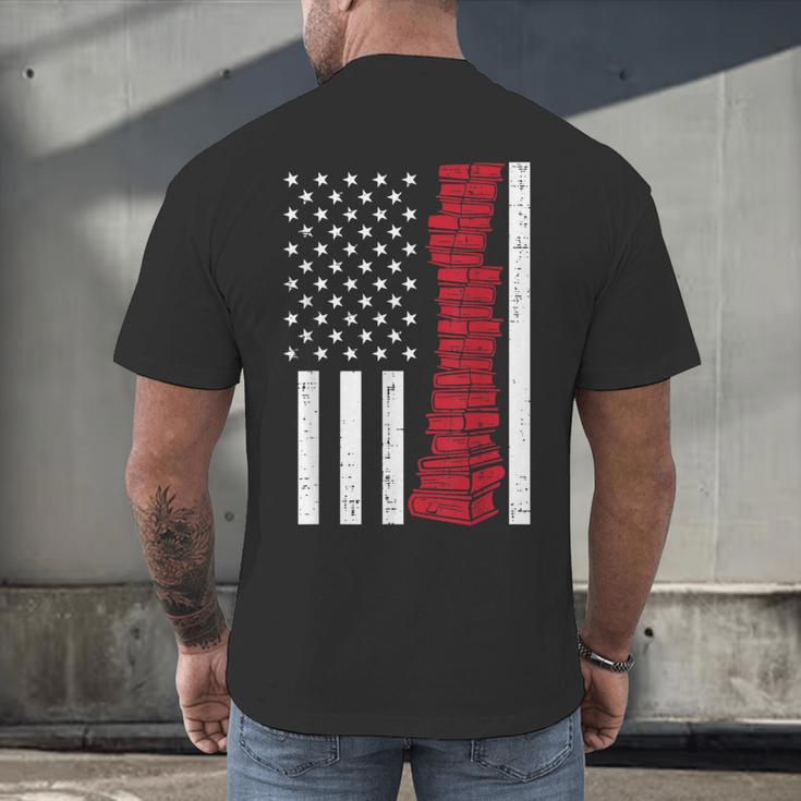 America Flag Read Book Reading Librarian Men Women Kids Men's Back Print T-Shirt