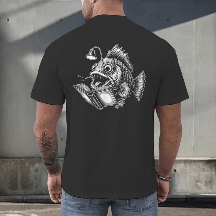 Anglerfish Reading Book Art Men's Back Print T-Shirt