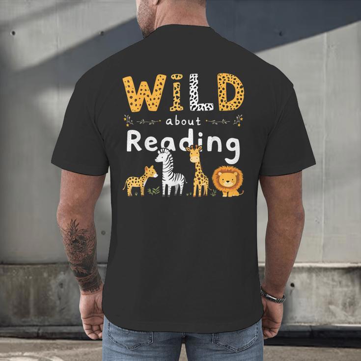 Animal Print Read A Book Character Kids Wild About Reading Men's Back Print T-Shirt
