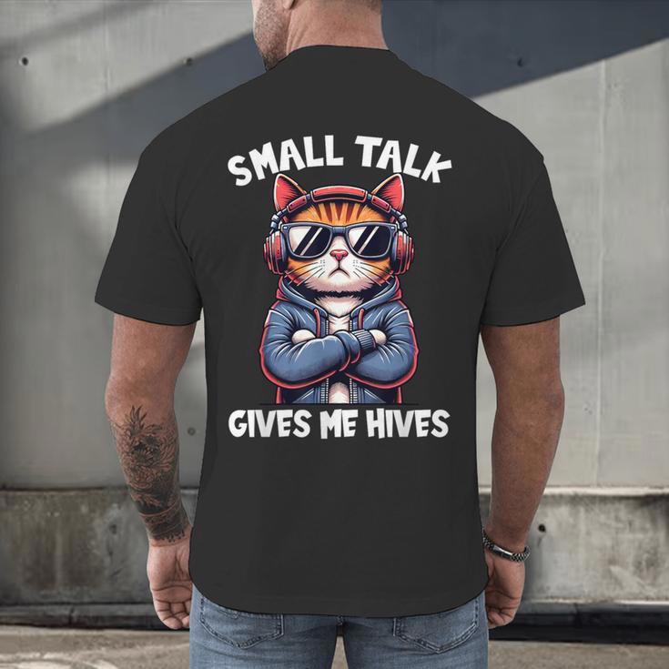 Anti Social Anxiety Mindfulness No Small Talk Introvert Cat Men Women Men's Back Print T-Shirt