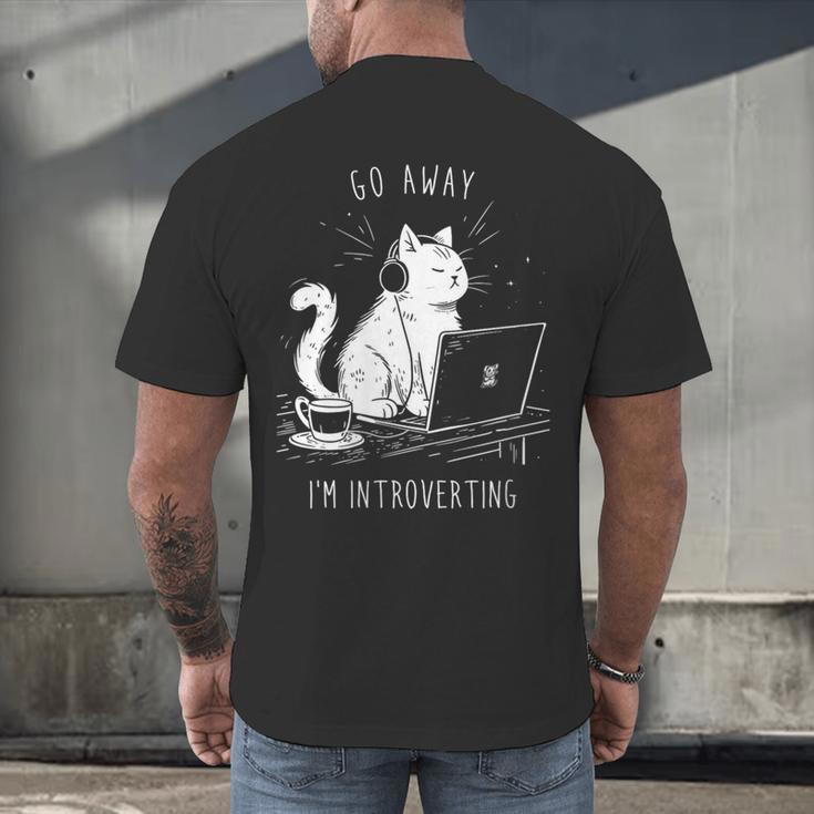 Antisocial Introvert Cat With Coffee On Computer Emo Goth Men's Back Print T-Shirt Antisocial Introvert Cat With Coffee On Computer Emo Goth Men's Back Print T-Shirt