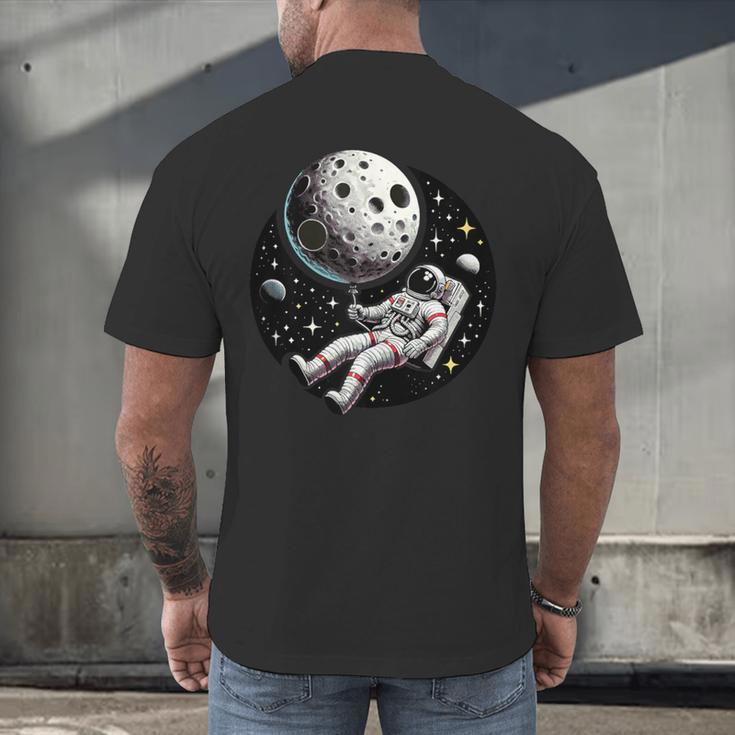 Astronaut Aesthetic Holding Moon Balloon Planets Introvert Men's Back Print T-Shirt
