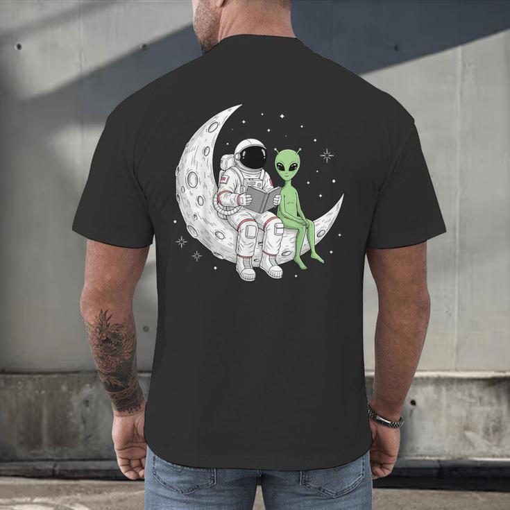 Astronaut Reading Book To Alien Moon Space Book Lover Men Men's Back Print T-Shirt