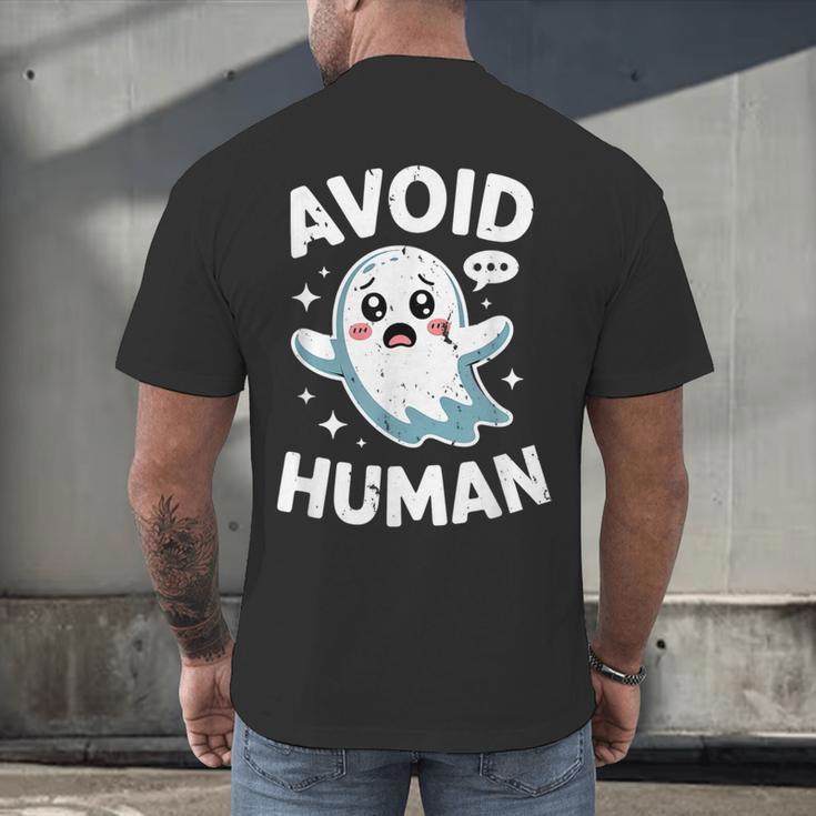 Avoid Humans Cute Kawaii Pastel Ghost Introvert Saying Men's Back Print T-Shirt Avoid Humans Cute Kawaii Pastel Ghost Introvert Saying Men's Back Print T-Shirt