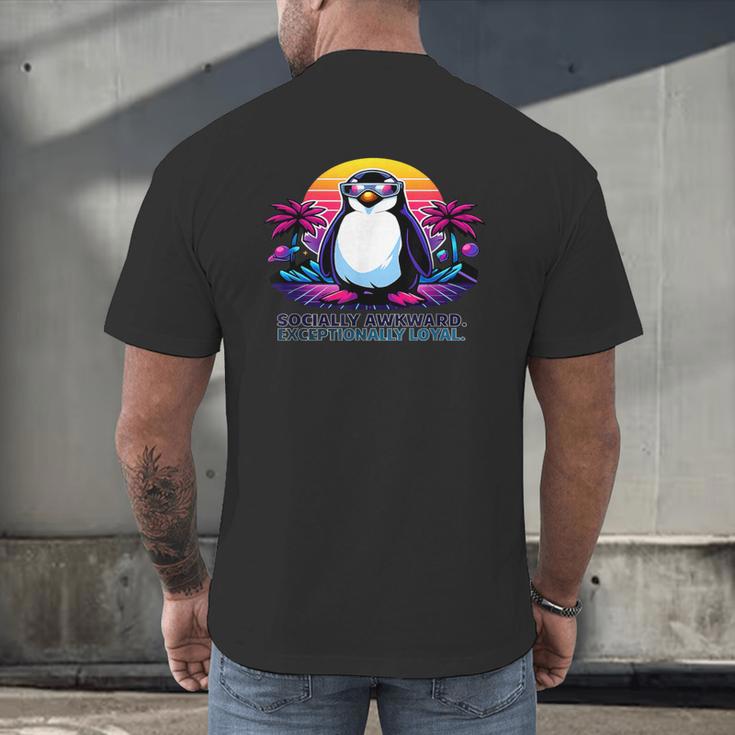 Awkward But Loyal Penguin Synthwave Vapowave Introvert Men's Back Print T-Shirt