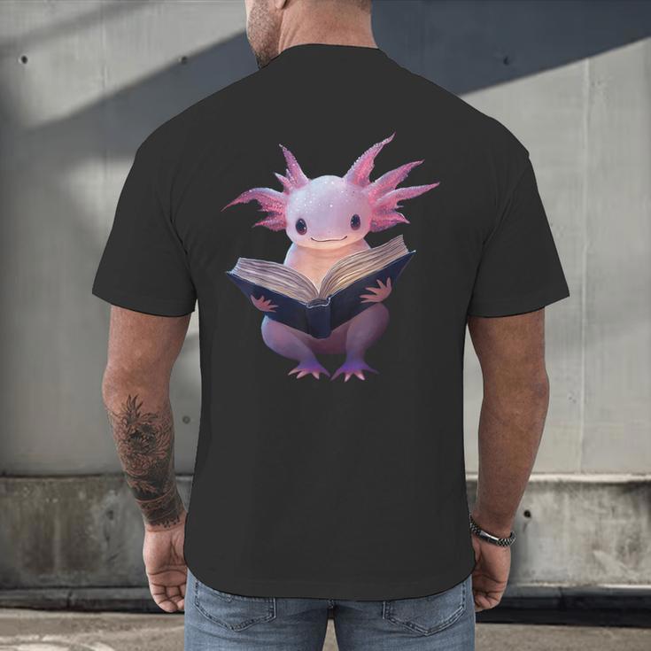 Axolotl Bookworm Reading Book Kawaii Graphic Men's Back Print T-Shirt