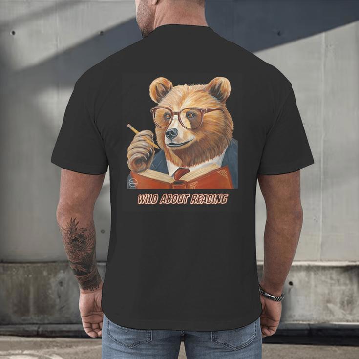 Bear Reading Book Glasses Library Zoo Teacher School Animal Men's Back Print T-Shirt