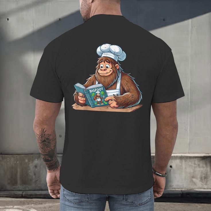 Bigfoot Reading a Cookbook Men's Back Print T-Shirt