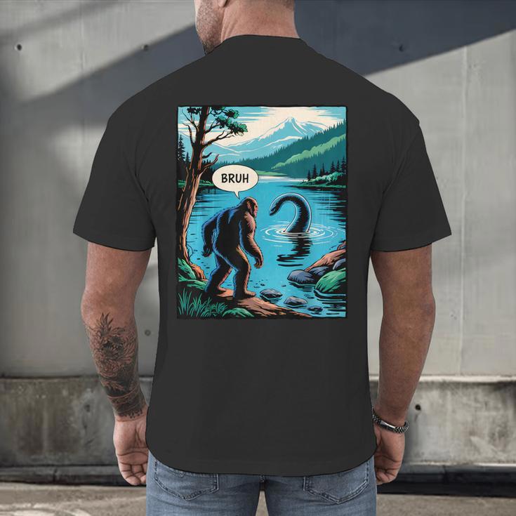 Bigfoot Sasquatch Loch Ness Monster Introvert Bruh Men's Back Print T-Shirt