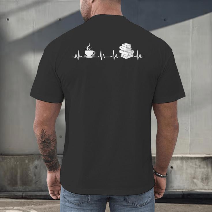 Book And Coffee Heartbeat Books Lovers Men's Back Print T-Shirt