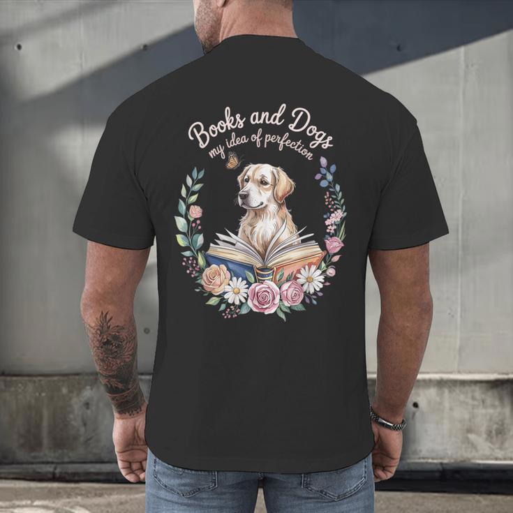 Book And Dog Lover Reading Humor Librarian Men's Back Print T-Shirt Book And Dog Lover Reading Humor Librarian Men's Back Print T-Shirt