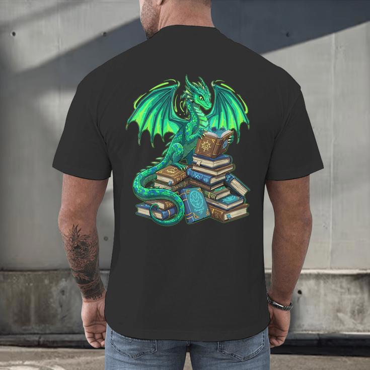 Book Dragon Reading Fantasy Men's Back Print T-Shirt