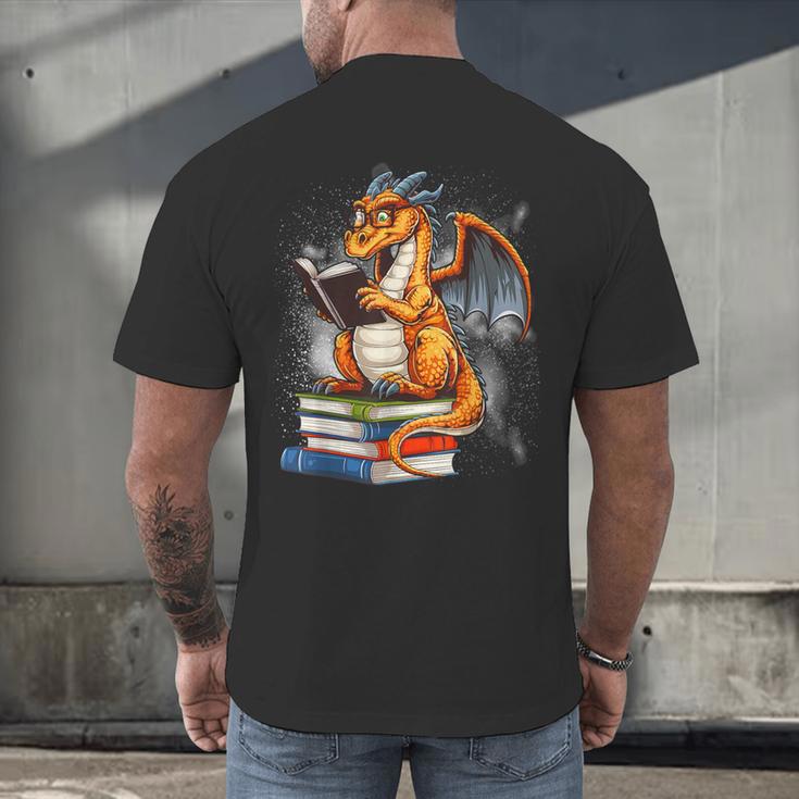 Book Dragon Reading Book Lover Men's Back Print T-Shirt Book Dragon Reading Book Lover Men's Back Print T-Shirt