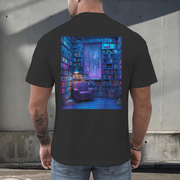 Book Library Bookshelf Armchair Window Pattern Print Men's Back Print T-Shirt Book Library Bookshelf Armchair Window Pattern Print Men's Back Print T-Shirt