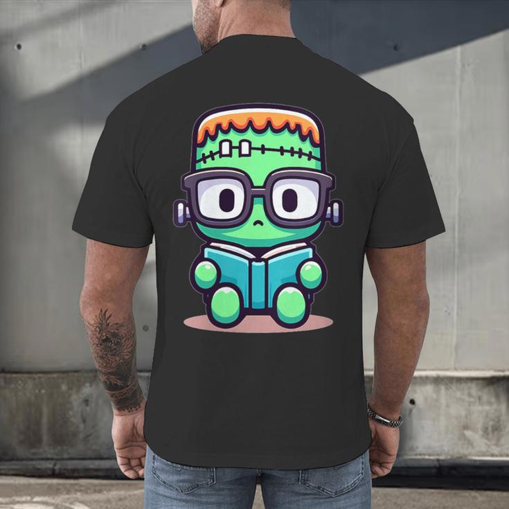 Book Lover Frankenstein's Monster With Reading Glasses Men's Back Print T-Shirt Book Lover Frankenstein's Monster With Reading Glasses Men's Back Print T-Shirt
