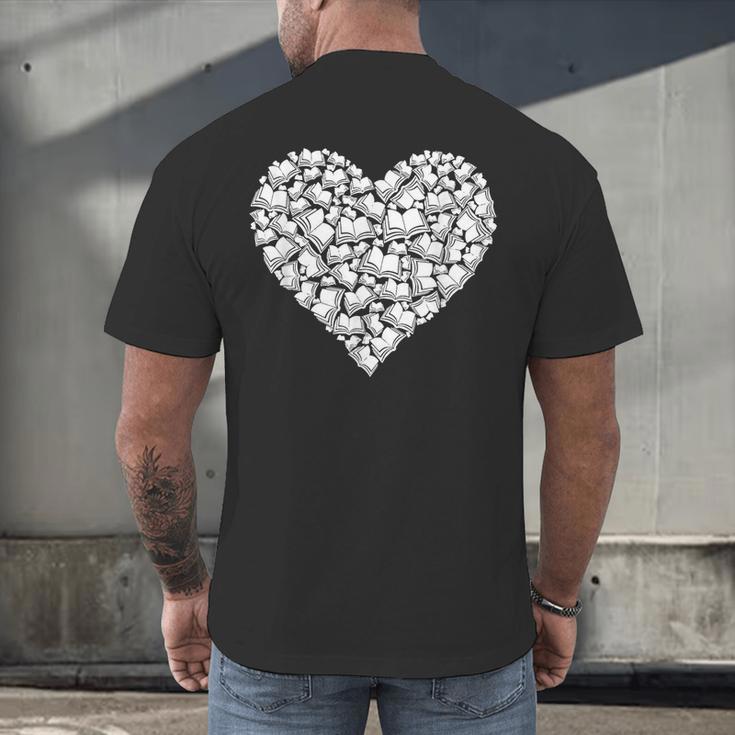 Book Lover Heart Shape Reading Librarian Library Teacher Men's Back Print T-Shirt