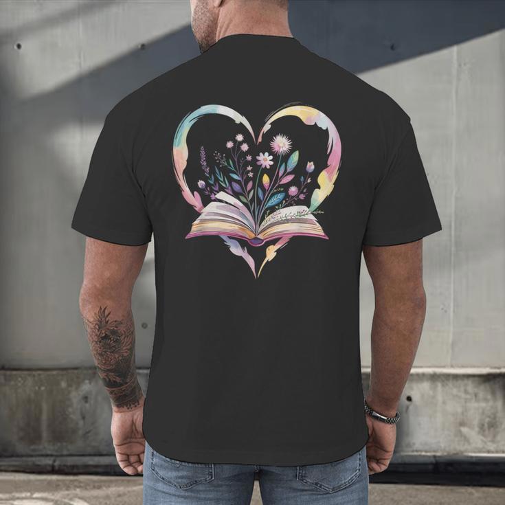 Book Lover Heart Shaped Reading Art Bookworm Men's Back Print T-Shirt