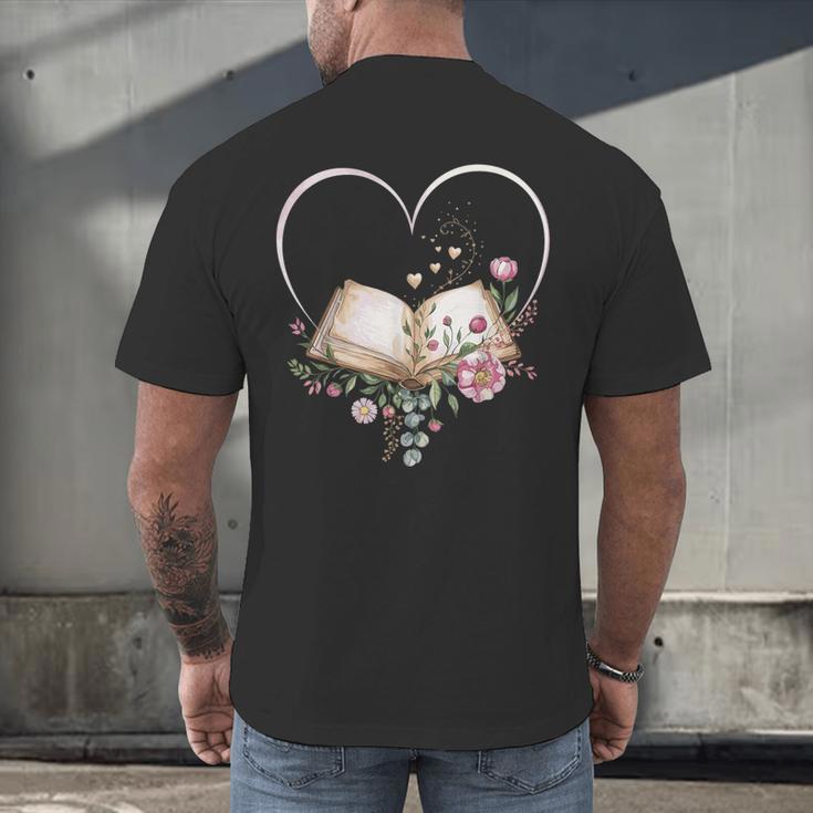 Book Lover Heart Shaped Reading Art Librarian Men's Back Print T-Shirt