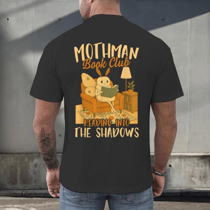 Book Lover Moth Mothman Book Club Reading Into Shadows Men's Back Print T-Shirt Book Lover Moth Mothman Book Club Reading Into Shadows Men's Back Print T-Shirt